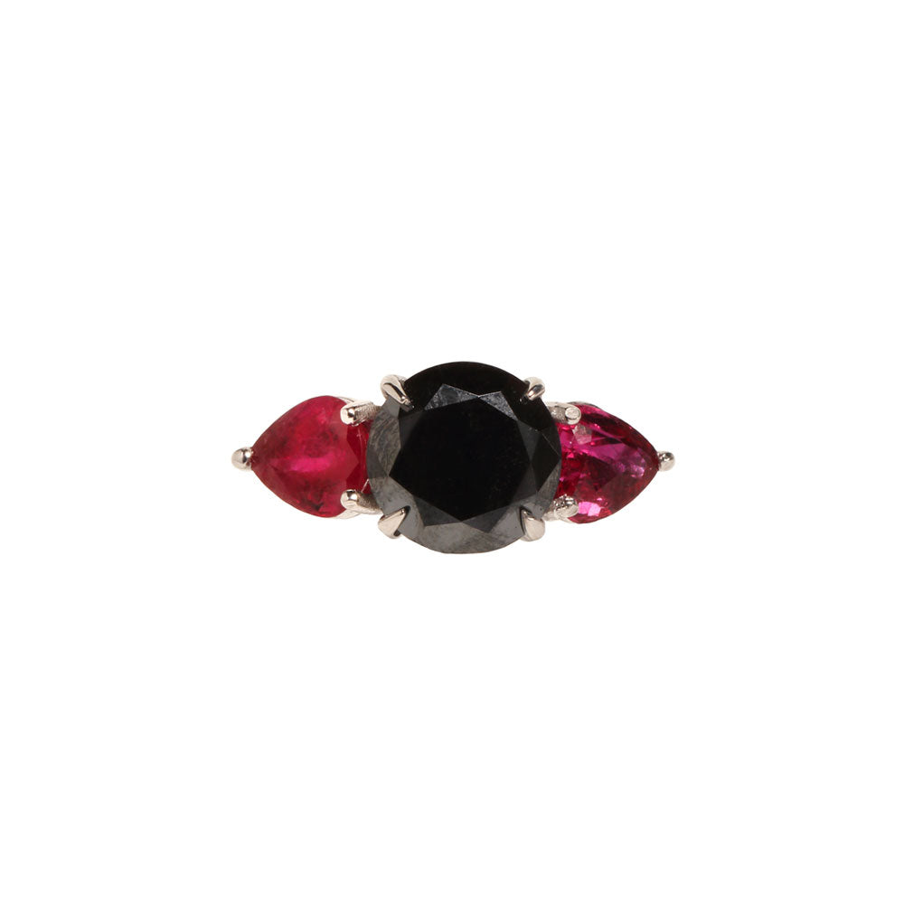 Maria José Jewelry Black Diamond Ruby Ring front view