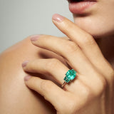 Maria Jose Jewelry Colombian Emerald Three Stone Ring on Model