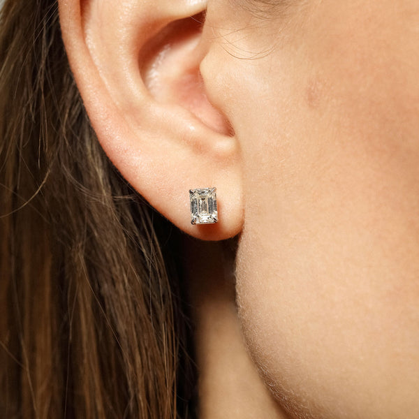 Maria Jose Jewelry Emerald Cut Diamond Stud Earring Pair Front View