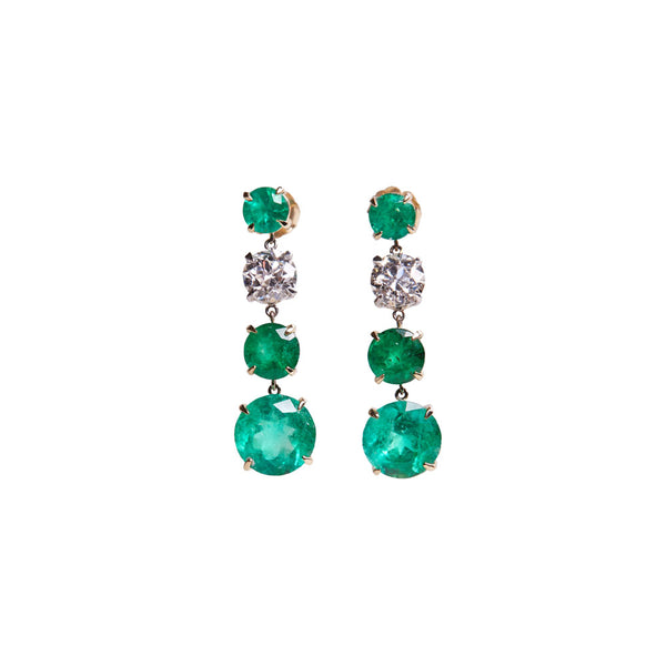 Maria Jose Jewelry Round Emerald White Diamond Drop Earrings