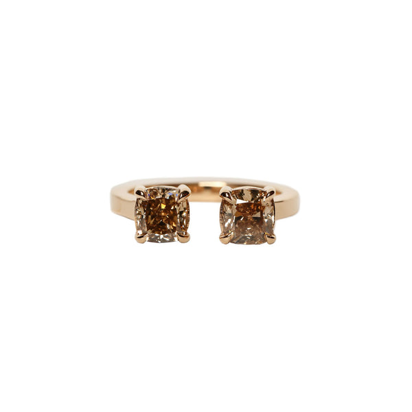 Maria Jose Jewelry Two Stone Champagne Cushion Ring Front Angle