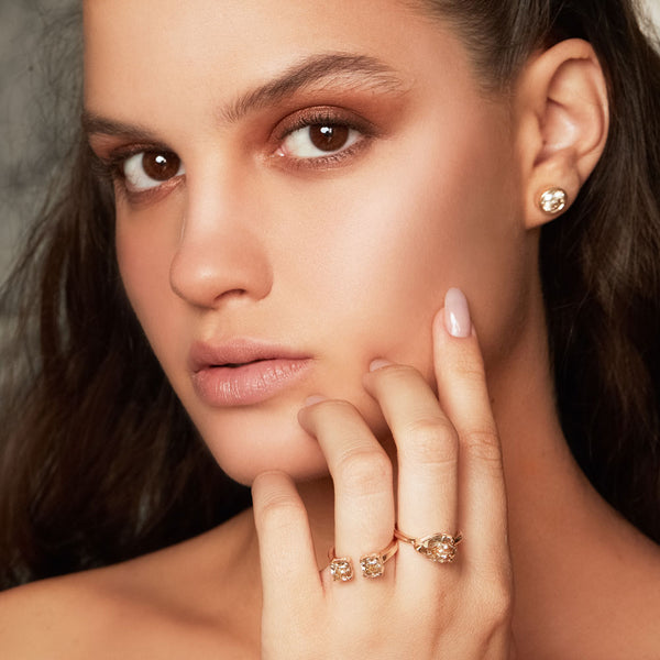 Maria Jose Jewelry Two Stone Champagne Cushion Ring Front Angle