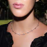 Maria Jose Jewelry Bezel Set Emerald Cut Diamond Necklace on model