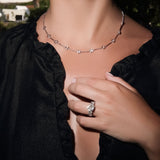 Maria Jose Jewelry Bezel Set Emerald Cut Diamond Necklace on model's neck