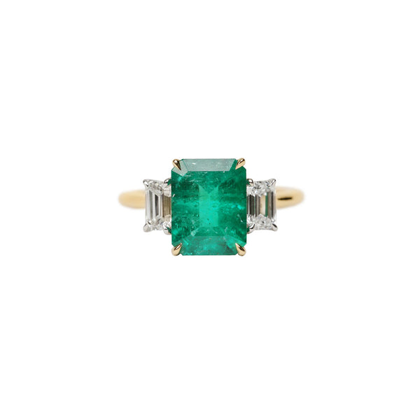 Maria Jose Jewelry Colombian Emerald and Diamond Yellow Gold Ring front view