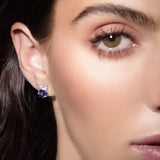 Maria Jose Jewelry Double Oval Diamond and Sapphire Earrings on model looking at camera