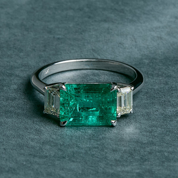 East West Colombian Emerald Ring