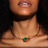 Maria Jose Jewelry Emerald Choker Necklace on dark skinned model front view