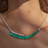 Maria Jose Jewelry Haute Emerald and Diamond Necklace on model's neck
