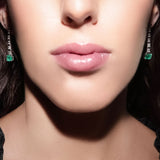 Maria Jose Jewelry Step Cut Drop Emerald and Diamond Earrings on model
