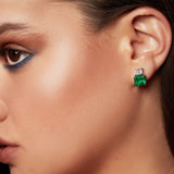Maria Jose Jewelry 18kt Gold, Emerald, and Diamond Earrings on Model Full Left Side