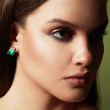 Maria Jose Jewelry 18kt Gold, Emerald, and Diamond Earrings on Model Full Right Side
