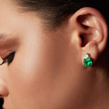 Maria Jose Jewelry 18kt Gold, Emerald, and Diamond Earrings on Model Left Side