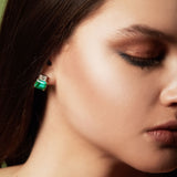 Maria Jose Jewelry 18kt Gold, Emerald, and Diamond Earrings on Model Right Side