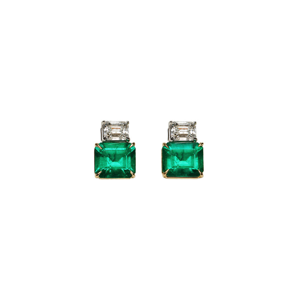Maria Jose Jewelry 18kt Gold, Emerald, and Diamond Earrings Stud Pair