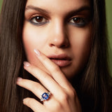 Maria Jose Jewelry 6.04 Carat Blue-Purple Sapphire Ring on Model Front Angle