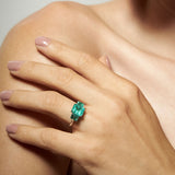 Maria Jose Jewelry Colombian Emerald Three Stone Ring on Model Hand