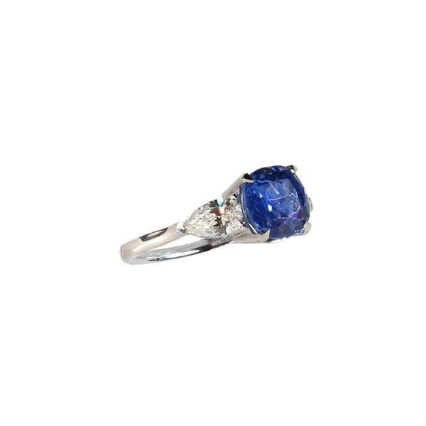 Maria Jose Jewelry Cushion Sapphire Three Stone Diamond Ring