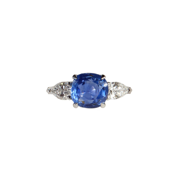 Maria Jose Jewelry Cushion Sapphire Three Stone Diamond Ring