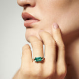 Maria Jose Jewelry East West Colombian Emerald Ring on Model