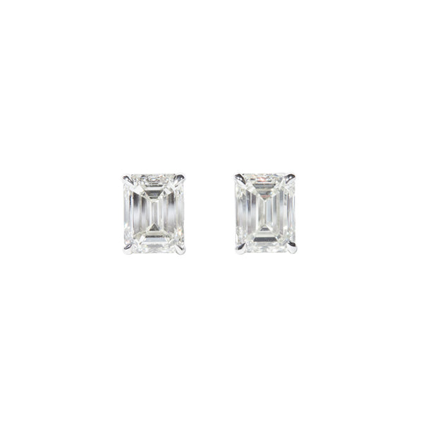 Maria Jose Jewelry Emerald Cut Diamond Stud Earring Pair Front View