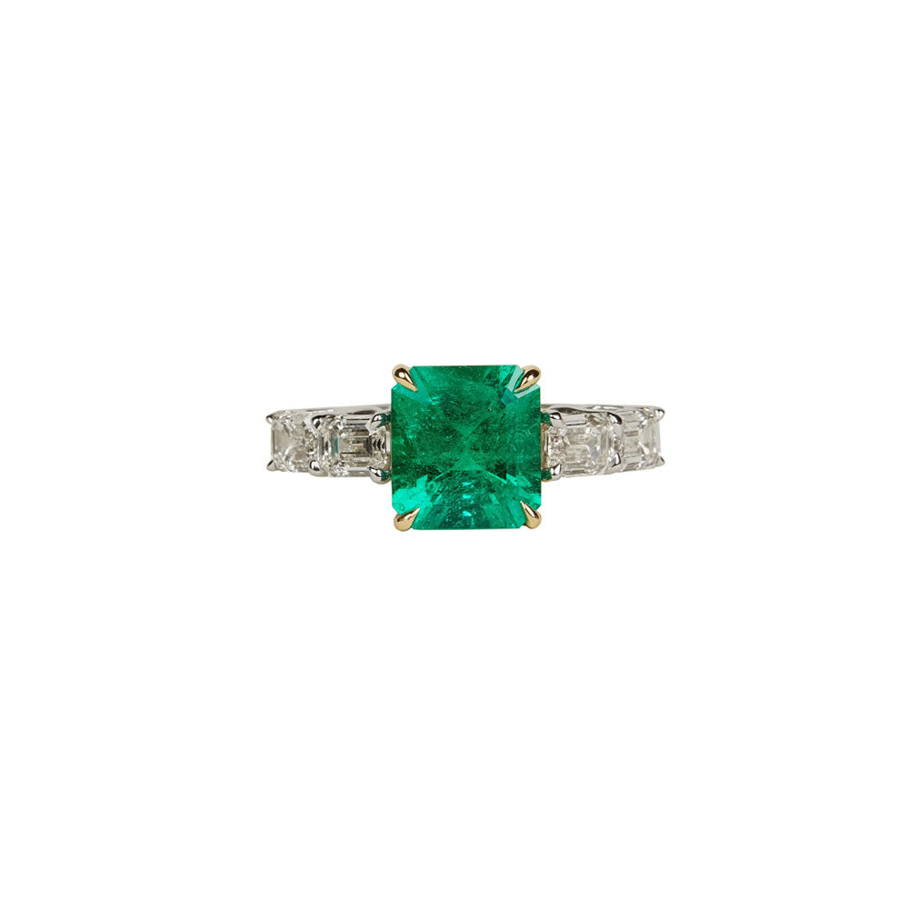 Maria Jose Jewelry Emerald Solitaire Ring with Diamonds Front View