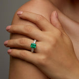 Maria Jose Jewelry Emerald Solitaire Ring with Diamonds on Model