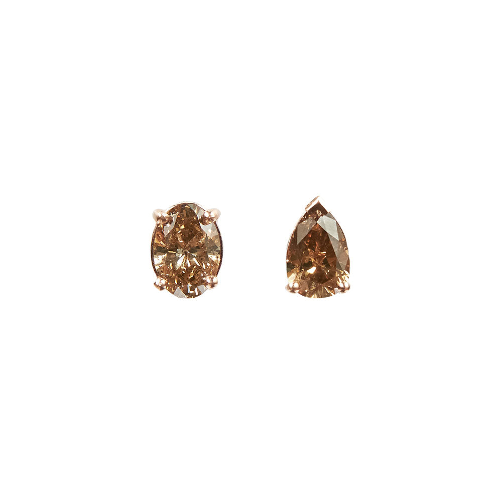 Mix Match Champagne Diamond Earrings in 14kt Rose Gold – María José Jewelry