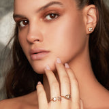 Maria Jose Jewelry Two Stone Champagne Cushion Ring on Model's Left Hand